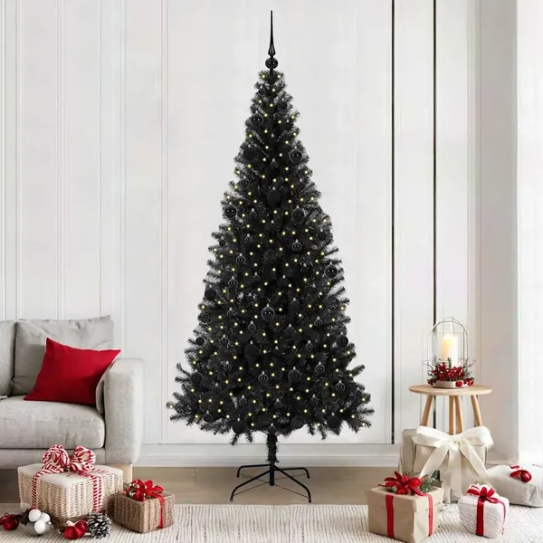 Sapin de Noël avec 300 LED avec support Noir 210 cm PVC