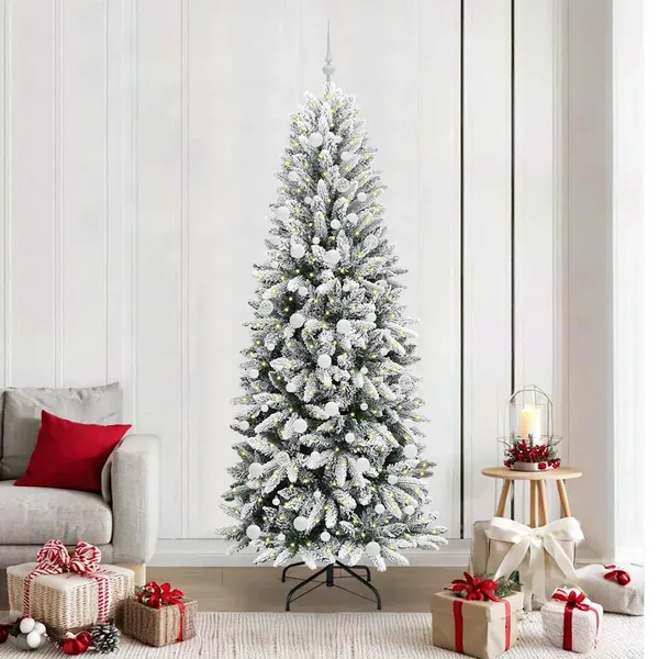 Sapin de Noël artificiel avec 300 LED avec support Blanc 210 cm