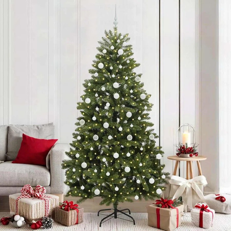 Sapin de Noël artificiel avec 300 LED Vert 210 cm PVC et métal
