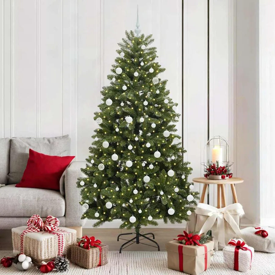 Sapin de Noël artificiel avec 300 LED Vert 180 cm PVC et métal