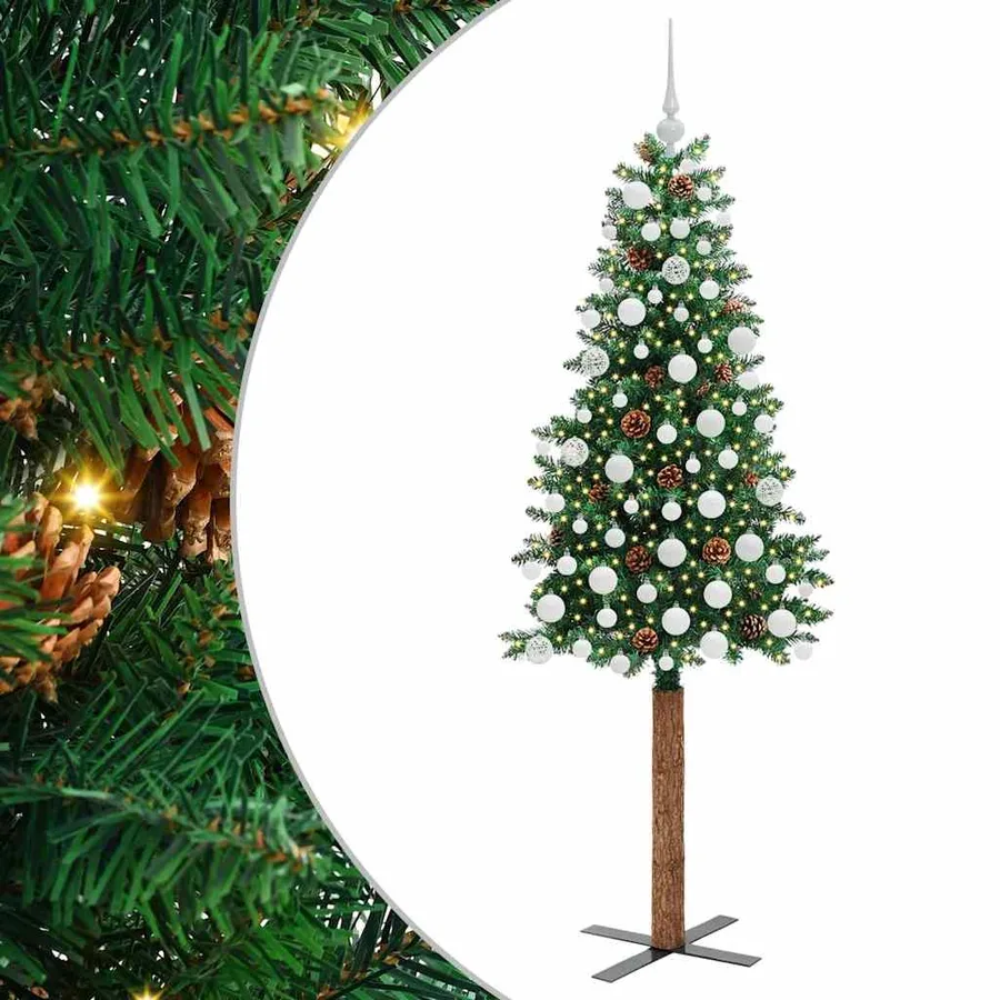 Sapin de Noël mince Vert 180 cm PVC et bois de pin massif - 2