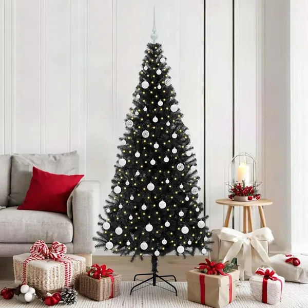 Sapin de Noël avec 300 LED avec support Noir 180 cm PVC