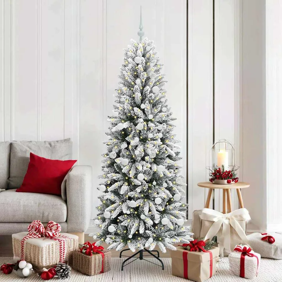 Sapin de Noël artificiel avec 300 LED avec support Blanc 180 cm