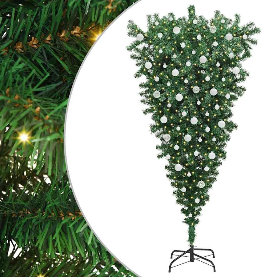 Sapin de Noël artificiel pré-éclairé à l'envers avec ensemble de boules - 2