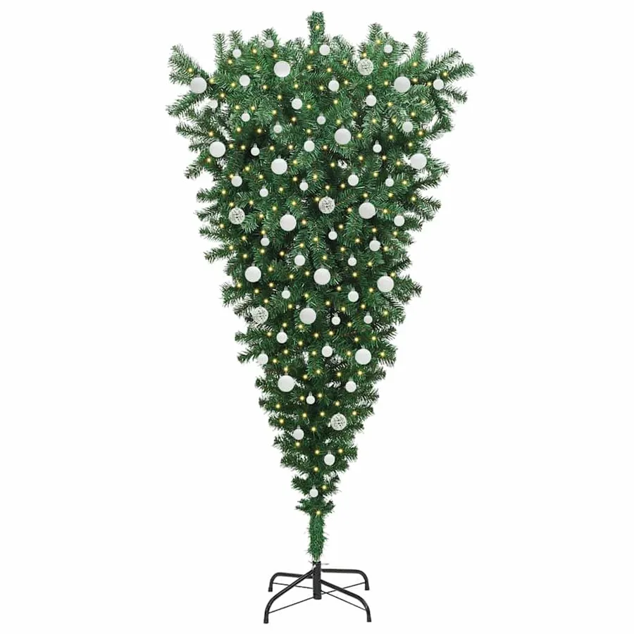 Sapin de Noël artificiel pré-éclairé à l'envers avec ensemble de boules - 3