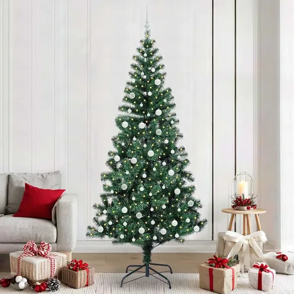 Sapin de Noël artificiel pré-éclairé Vert 240 cm PVC et métal