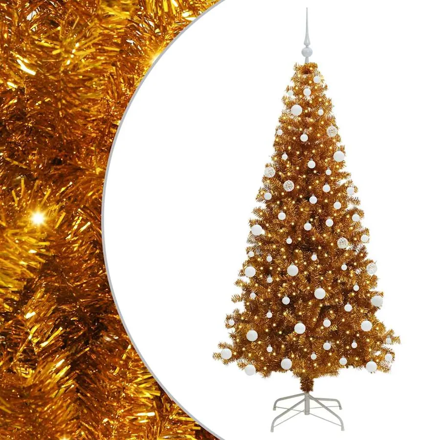 Sapin de Noël avec 300 LED avec support Doré 180 cm PET - 2