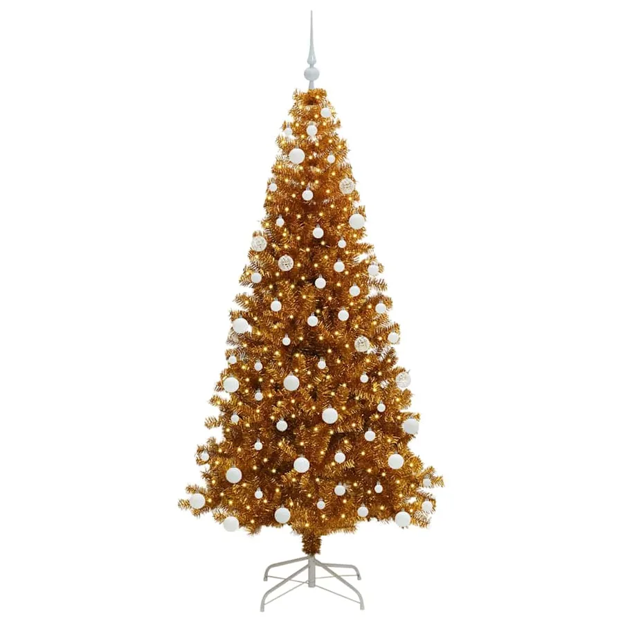 Sapin de Noël avec 300 LED avec support Doré 180 cm PET - 3