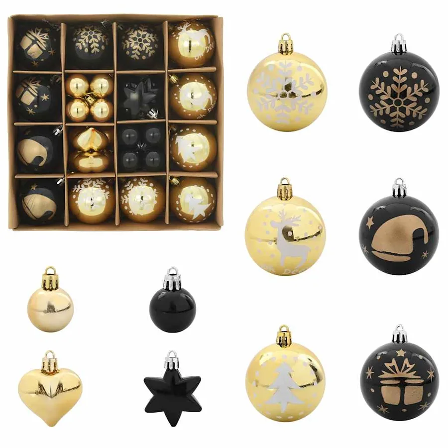 Ensemble de Boules de Noël 40 pcs Noir et or Plastique - 2