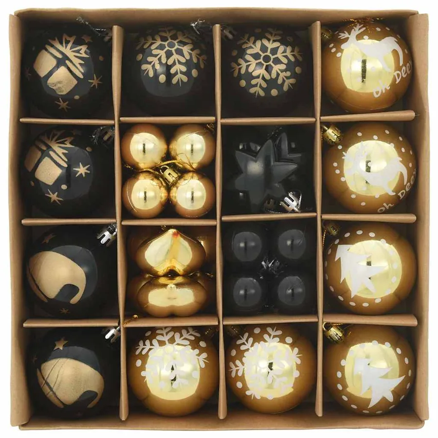 Ensemble de Boules de Noël 40 pcs Noir et or Plastique - 3