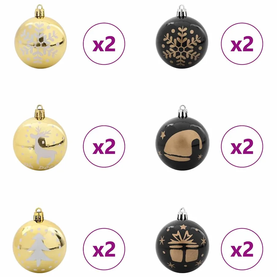 Ensemble de Boules de Noël 40 pcs Noir et or Plastique - 4