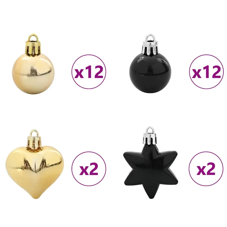Ensemble de Boules de Noël 40 pcs Noir et or Plastique - 5