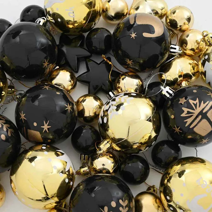 Ensemble de Boules de Noël 40 pcs Noir et or Plastique - 6