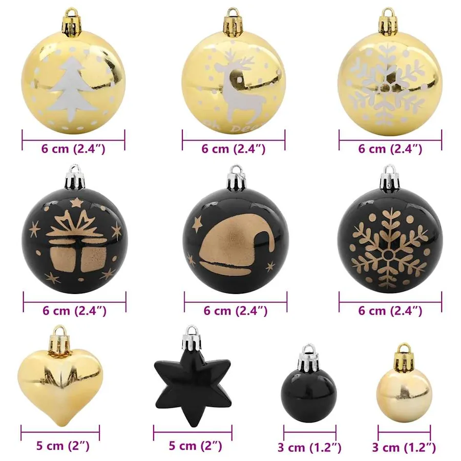 Ensemble de Boules de Noël 40 pcs Noir et or Plastique - 7