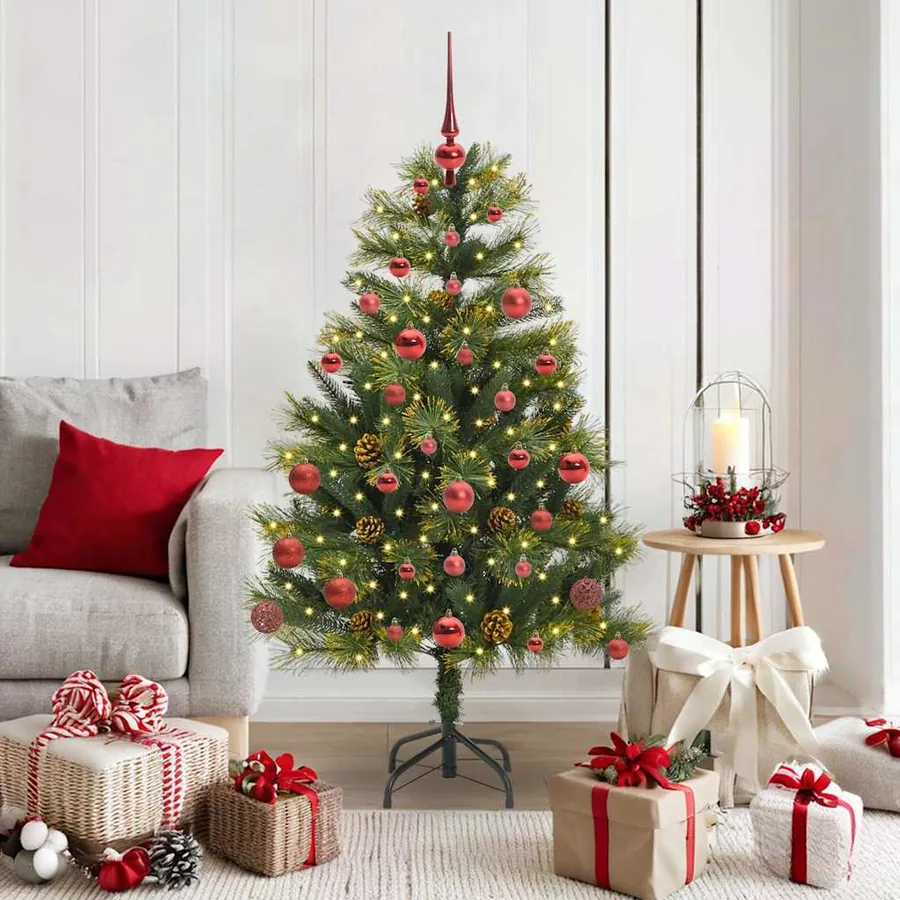 Sapin de Noël artificiel avec branches pliables et cônes 150 cm