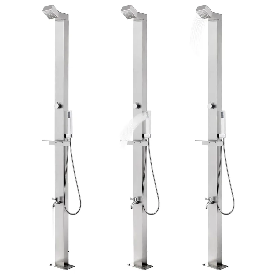 Douche de jardin avec base gris 225 cm Acier inoxydable - 2