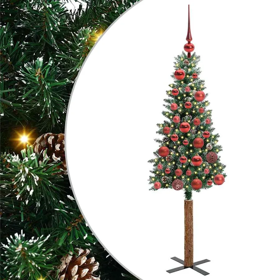 Sapin de Noël mince Vert 150 cm PVC et bois de pin massif - 2