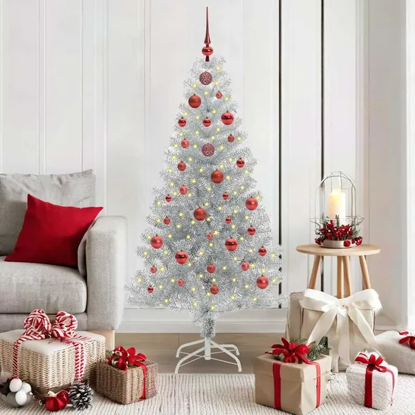 Sapin de Noël avec 150 LED avec support Argent 150 cm PET