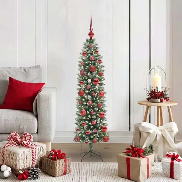 Arbre de Noël artificiel slim avec 150 LED Vert et blanc 120 cm
