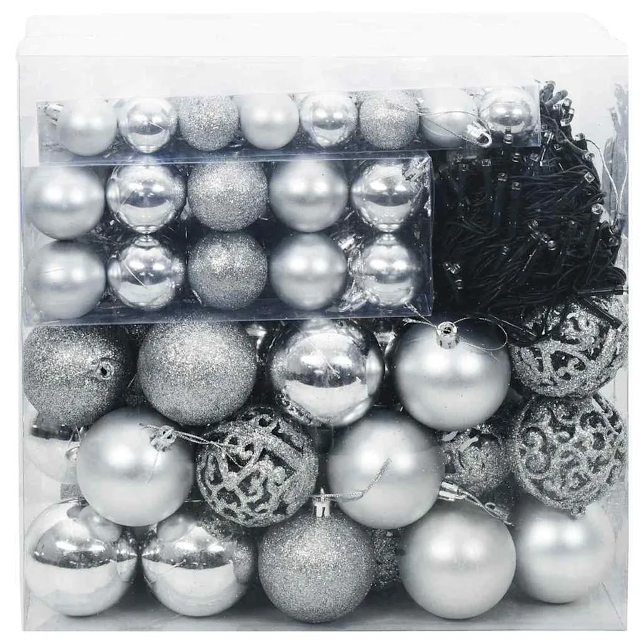 Ensemble de Boules de Noël 120 pcs Argent Plastique - 3