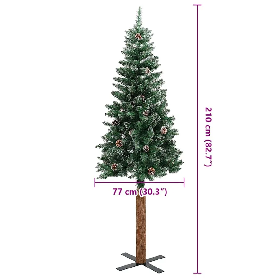 Sapin de Noël mince Vert 210 cm PVC et bois de pin massif - 14