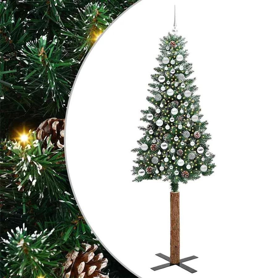 Sapin de Noël mince Vert 210 cm PVC et bois de pin massif - 2