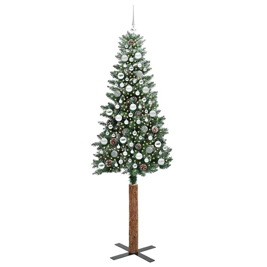 Sapin de Noël mince Vert 210 cm PVC et bois de pin massif - 3