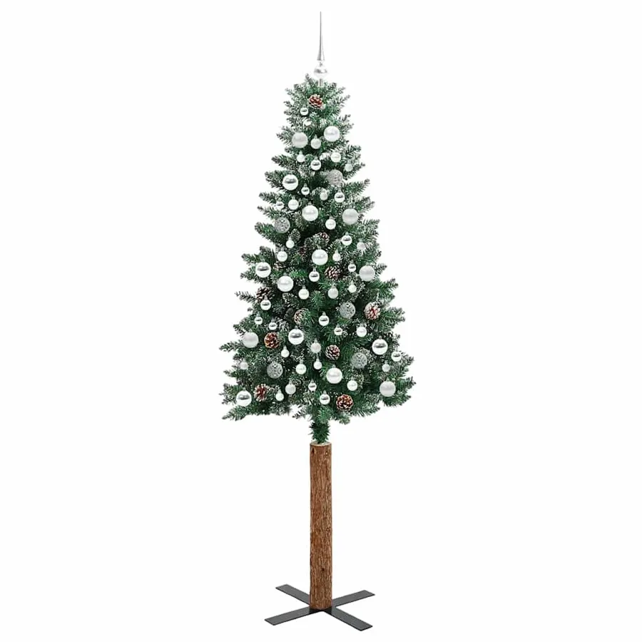 Sapin de Noël mince Vert 210 cm PVC et bois de pin massif - 4