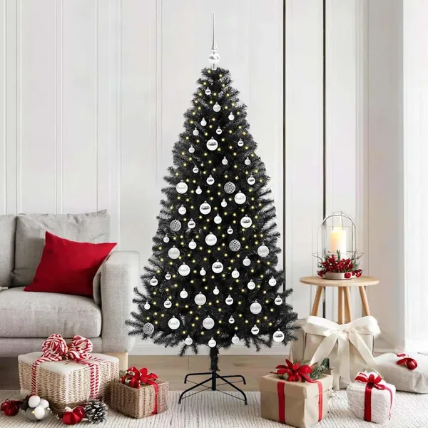 Sapin de Noël avec 300 LED avec support Noir 180 cm PVC