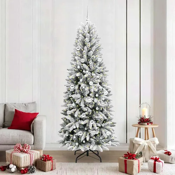 Sapin de Noël artificiel avec 300 LED avec support Blanc 210 cm