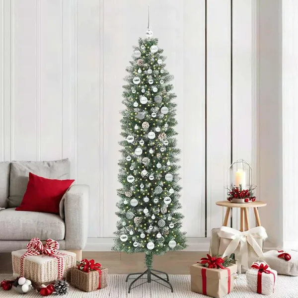 Arbre de Noël artificiel slim avec 300 LED Vert et blanc 210 cm