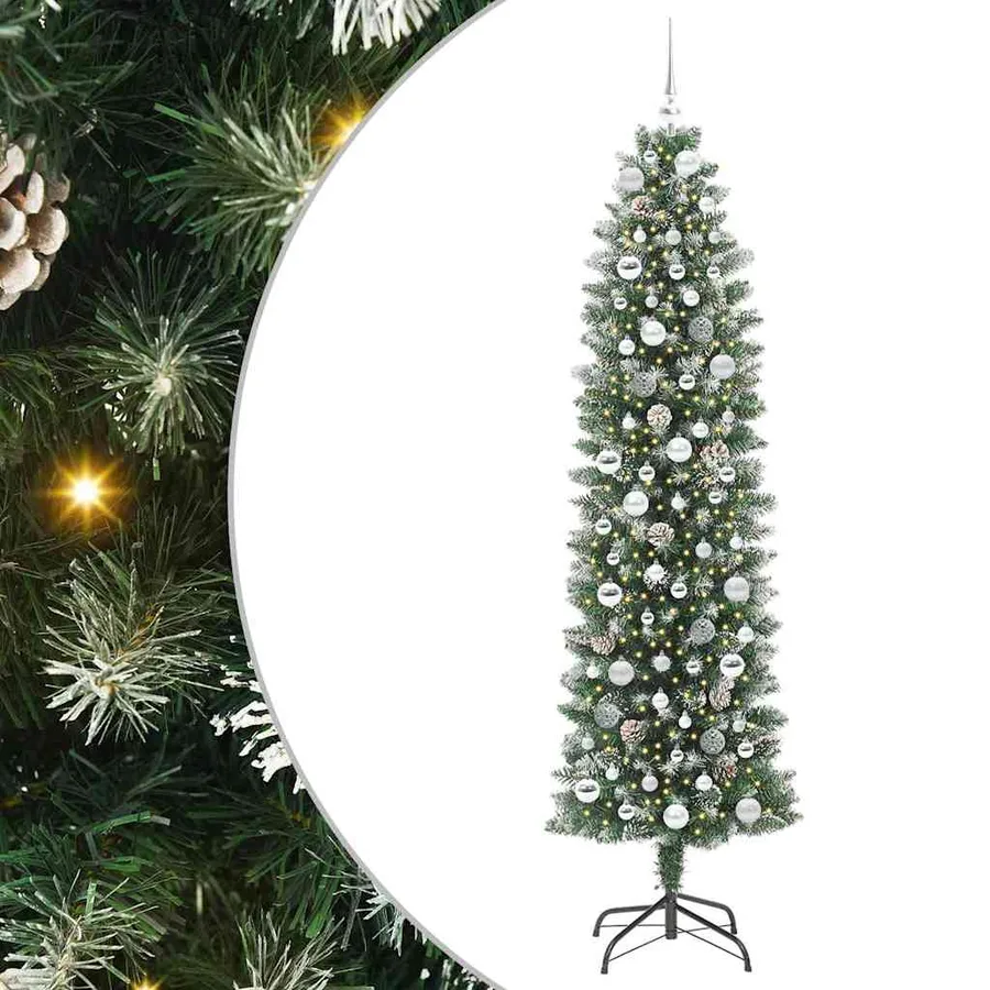 Arbre de Noël artificiel slim avec 300 LED Vert et blanc 210 cm - 2