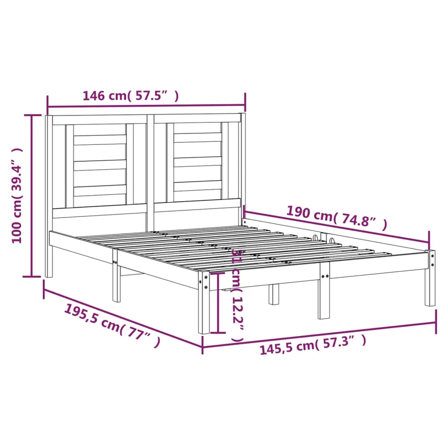 Cadre de lit sans matelas blanc 140x190 cm bois de pin massif - 6