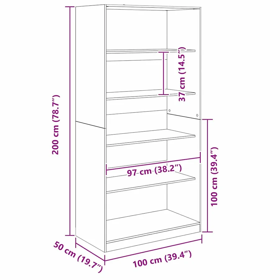Armoire Chêne noir 100 x 50 x 200 cm Bois d'ingénierie - 8