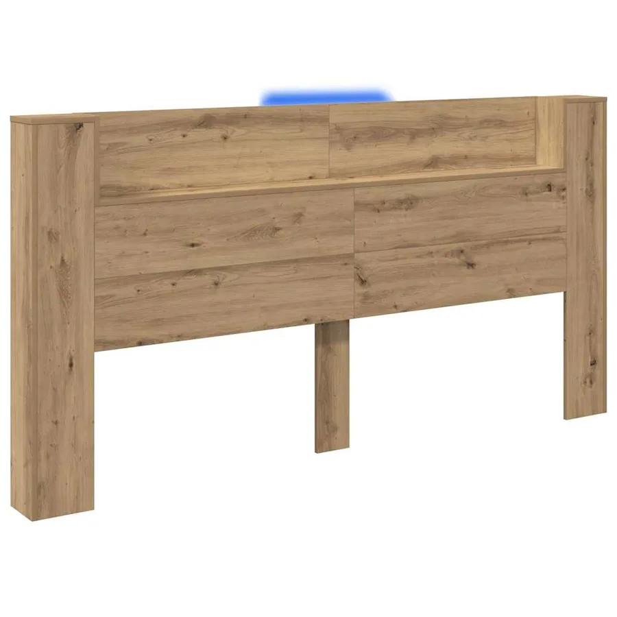Tête de lit de rangement avec LED Chêne artisanal - 2