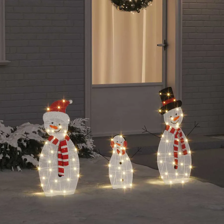 Famille de bonhommes de neige éclairés 3 pcs Blanc chaud