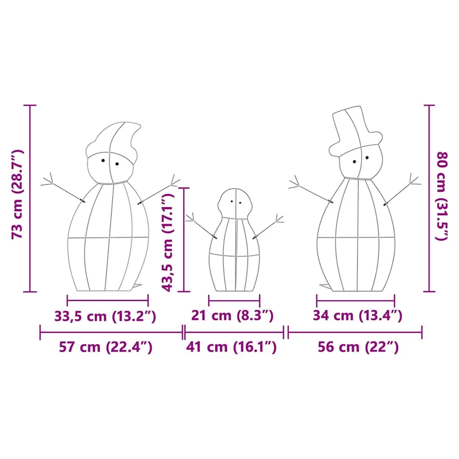 Famille de bonhommes de neige éclairés 3 pcs Blanc chaud - 16