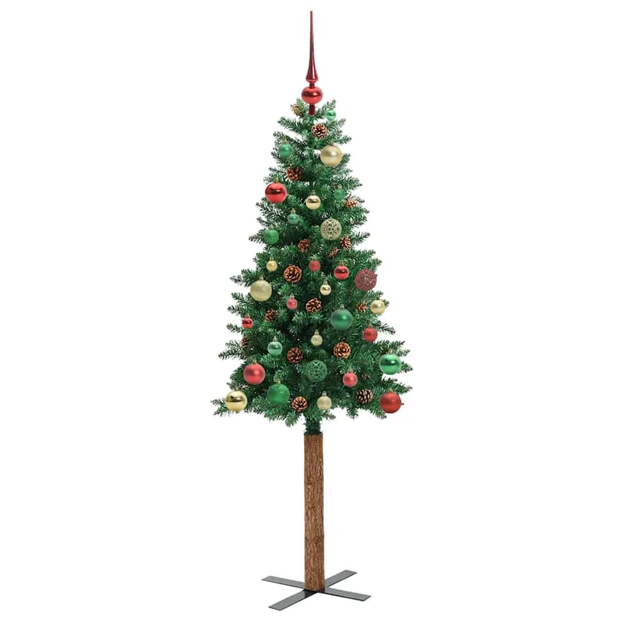 Sapin de Noël mince Vert 150 cm PVC et bois de pin massif - 6