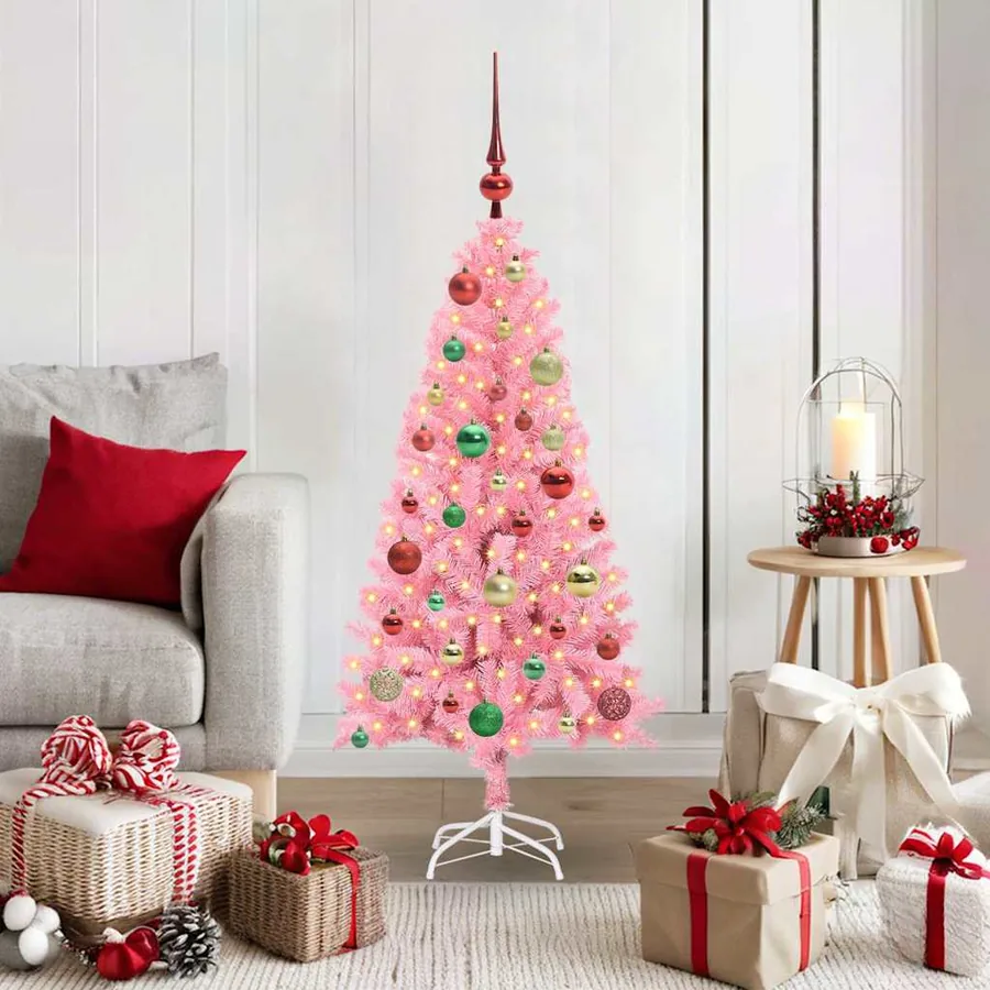 Sapin de Noël avec 150 LED avec support Rose 120 cm PVC