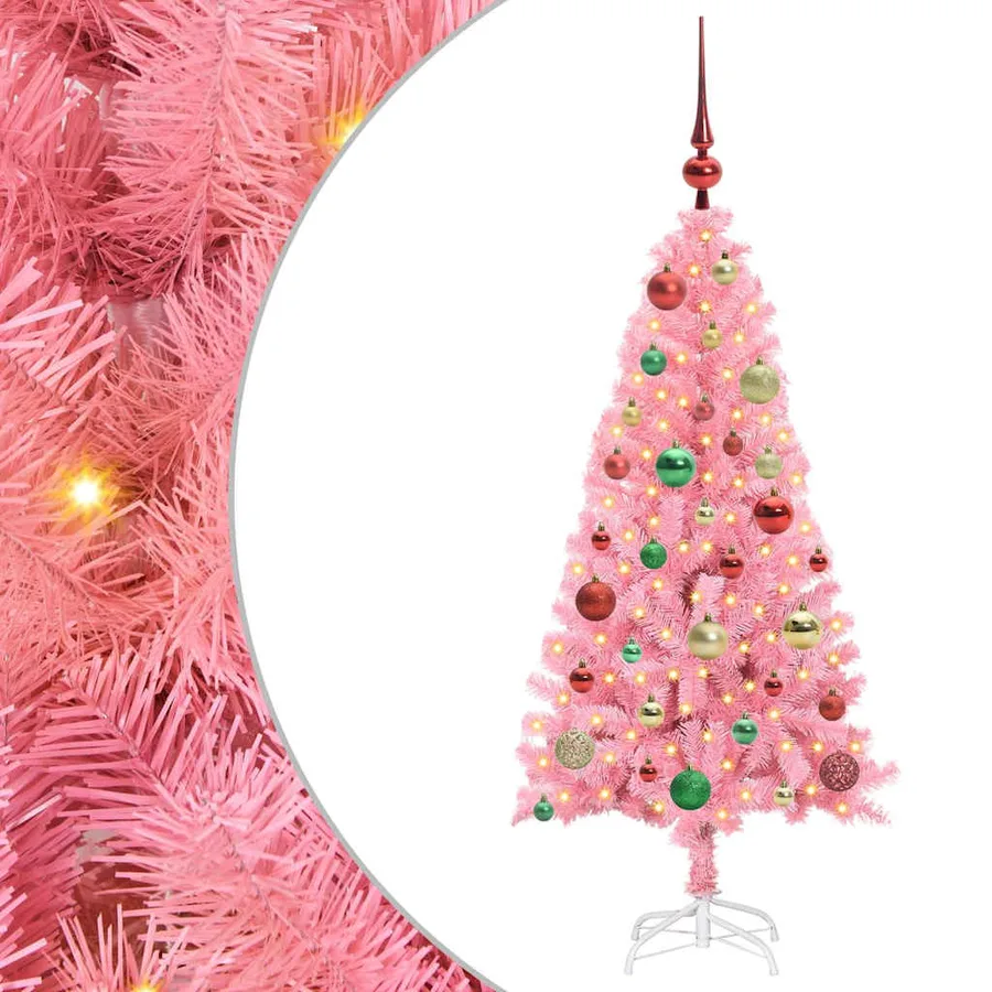 Sapin de Noël avec 150 LED avec support Rose 120 cm PVC - 2