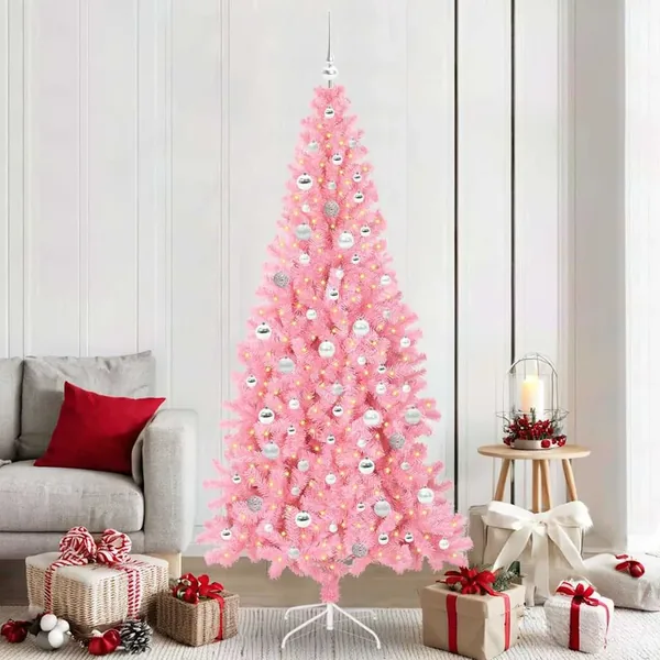 Sapin de Noël avec 300 LED avec support Rose 210 cm PVC