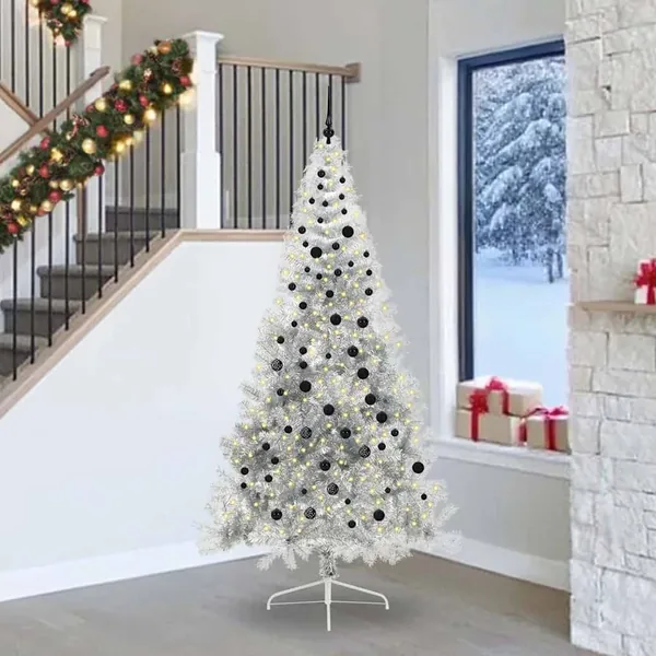 Sapin de Noël artificiel pré-éclairé Argent 240 cm PET