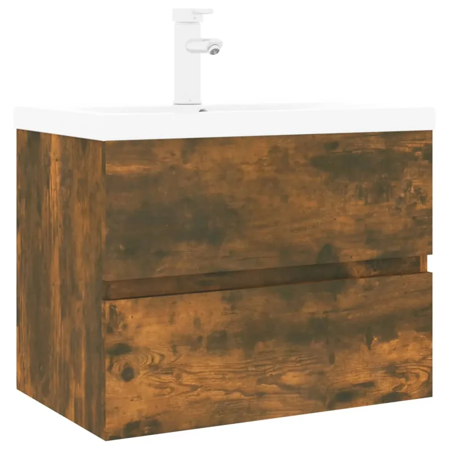 Meuble lavabo avec bassin intégré Chêne fumé Bois d'ingénierie - 2