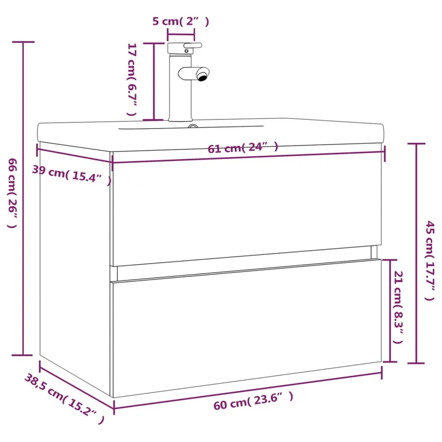 Meuble lavabo avec bassin intégré Chêne fumé Bois d'ingénierie - 7