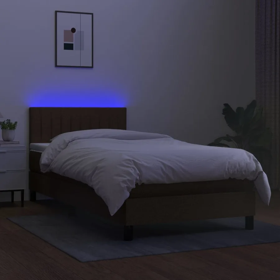 Sommier à lattes de lit matelas et LED Marron foncé 100x200 cm - 4