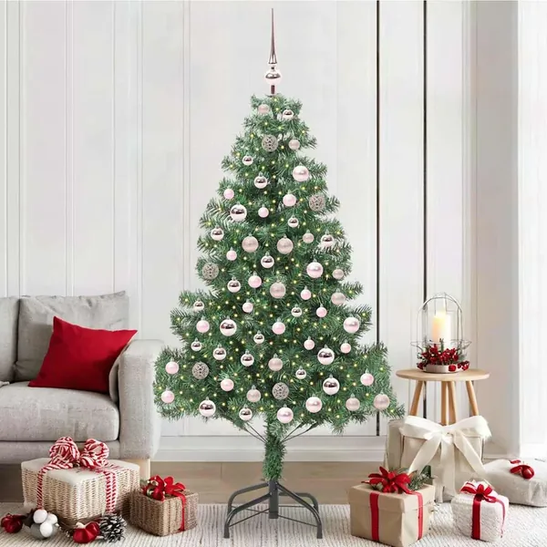 Sapin de Noël avec 300 LED avec support Vert 210 cm PVC
