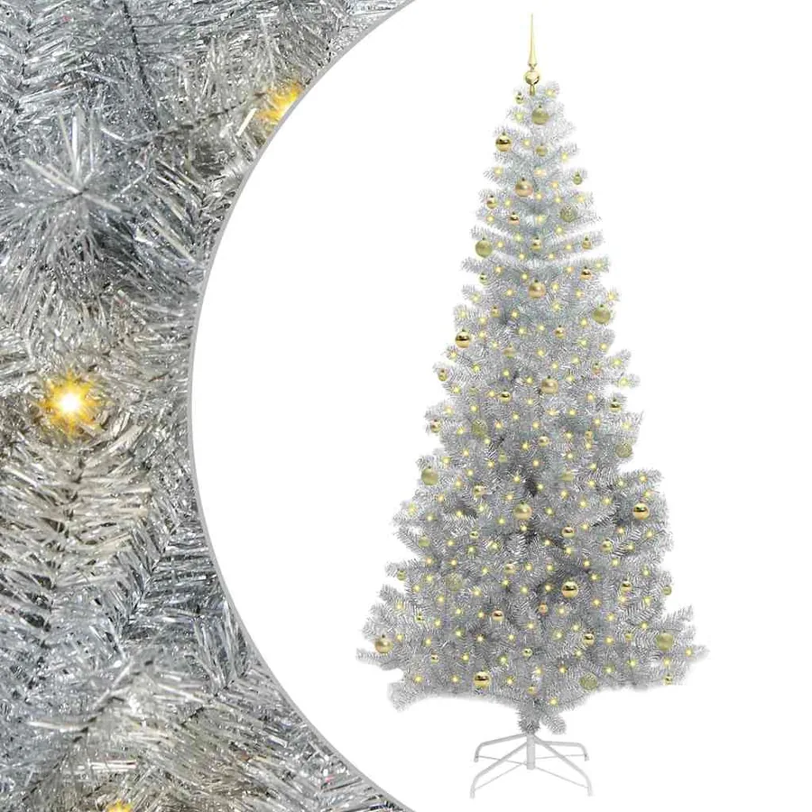 Sapin de Noël avec 300 LED avec support Argent 240 cm PET - 2