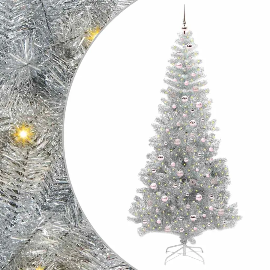 Sapin de Noël avec 300 LED avec support Argent 240 cm PET - 2