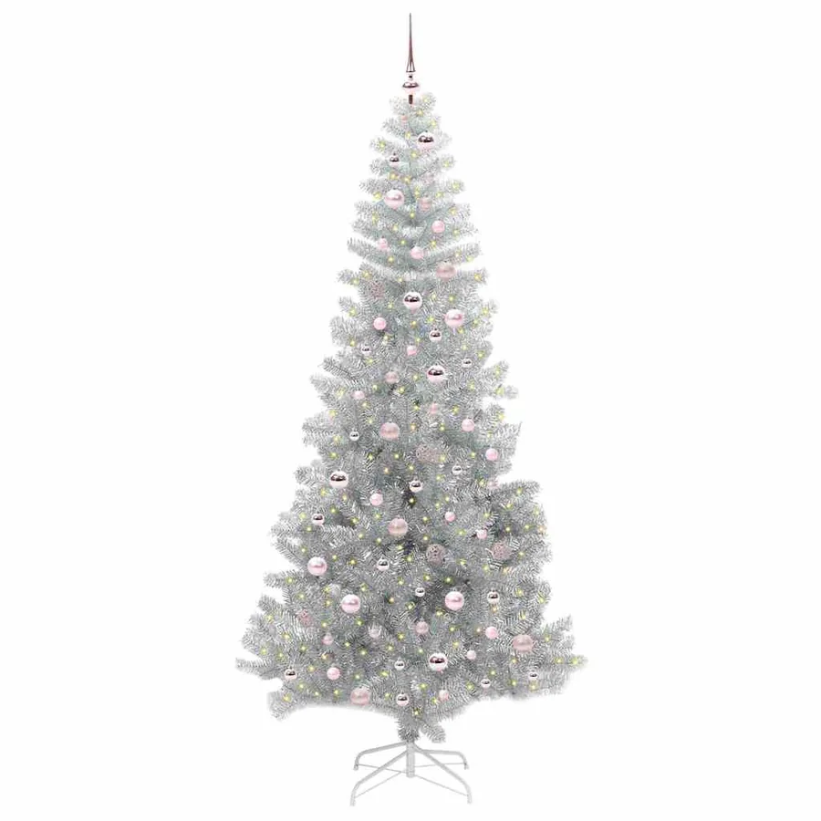 Sapin de Noël avec 300 LED avec support Argent 240 cm PET - 3