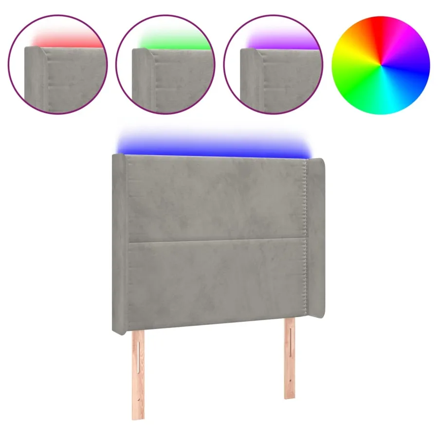 Tête de lit à LED Gris clair 103x16x118/128 cm Velours - 2